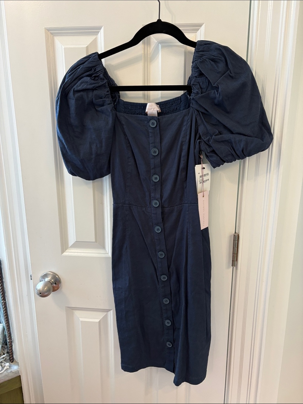Rachel Parcell Navy Puff-Sleeve Button-Front Dress